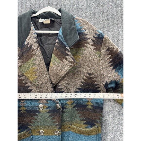 Vintage Roper Rodeo Blue Aztec Jacket Medium Silver Buttons Barn Chore Coat - Picture 9 of 11